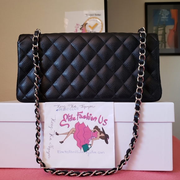 Chanel classic single flap black caviar silver har - Picture 5 of 8